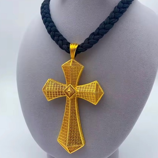 Gold Ethiopian Eritrean Cross Pendant Necklace Twisted Chain