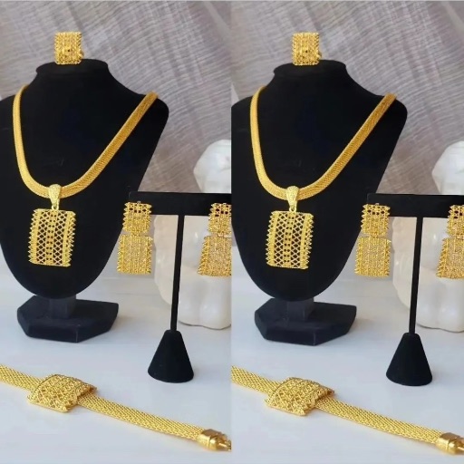 24K Gold Plated Bridal Jewelry Set - Necklace, Earrings, Rin