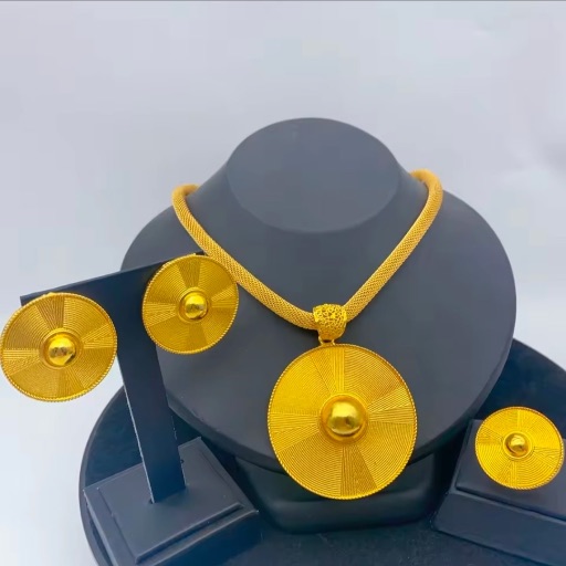 Gold-Plated Ethiopian Necklace & Earrings Set